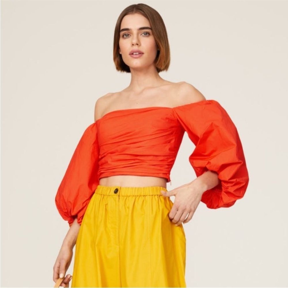 Tanya Taylor Alondra Off Shoulder Puff Sleeve Crop Top Sz 2‎